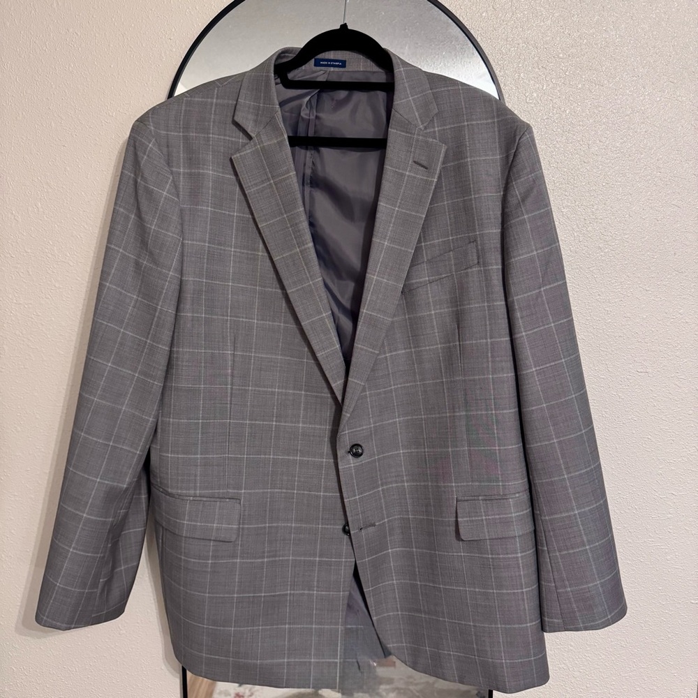 MEN’S Stafford Gray Windowpane Suit-Jacket and Pants-50R Jacket 40x29 pants